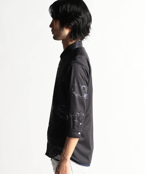 HIDEAWAYS NICOLE（ハイダウェイニコル）の「ハイストレッチポンチ　パーツプリントシャツ（シャツ/ブラウス・メンズ・ネイビー/ホワイト×ブラック・MEDIUM/LARGE/X-LARGE）」の6枚目の写真