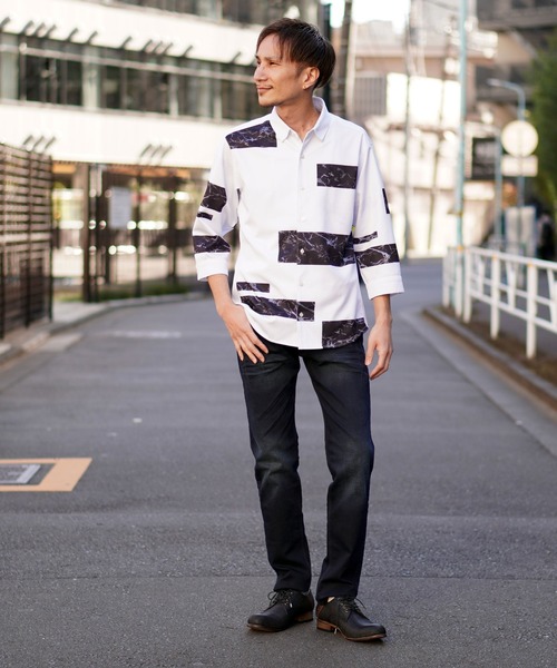 HIDEAWAYS NICOLE（ハイダウェイニコル）の「ハイストレッチポンチ　パーツプリントシャツ（シャツ/ブラウス・メンズ・ネイビー/ホワイト×ブラック・MEDIUM/LARGE/X-LARGE）」の18枚目の写真