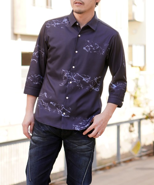 HIDEAWAYS NICOLE（ハイダウェイニコル）の「ハイストレッチポンチ　パーツプリントシャツ（シャツ/ブラウス・メンズ・ネイビー/ホワイト×ブラック・MEDIUM/LARGE/X-LARGE）」の13枚目の写真