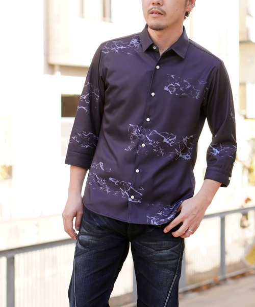 HIDEAWAYS NICOLE（ハイダウェイニコル）の「ハイストレッチポンチ　パーツプリントシャツ（シャツ/ブラウス・メンズ・ネイビー/ホワイト×ブラック・MEDIUM/LARGE/X-LARGE）」の14枚目の写真