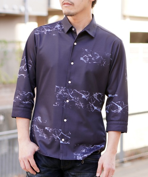 HIDEAWAYS NICOLE（ハイダウェイニコル）の「ハイストレッチポンチ　パーツプリントシャツ（シャツ/ブラウス・メンズ・ネイビー/ホワイト×ブラック・MEDIUM/LARGE/X-LARGE）」の16枚目の写真