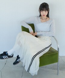 PUBLUX/パブリュクス ライン入りティアードチュールスカート　限定展開