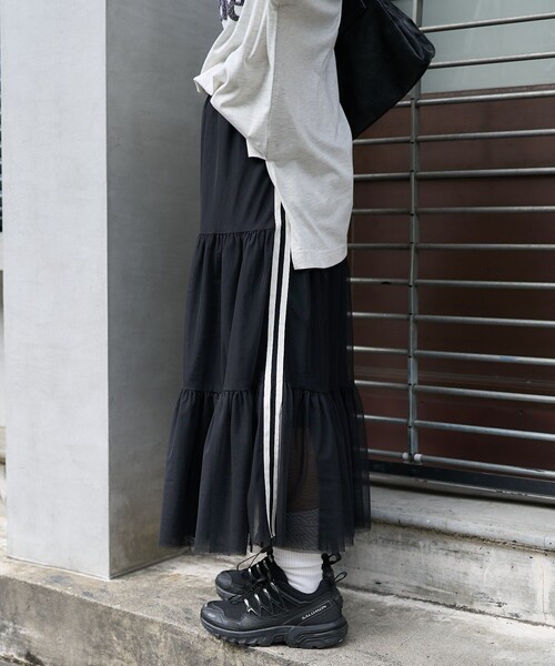 PUBLUX（パブリュクス）の「PUBLUX/パブリュクス ライン入りティアードチュールスカート　限定展開（スカート・レディース・ネイビー/ブラック/ホワイト・ﾌﾘ-）」の12枚目の写真