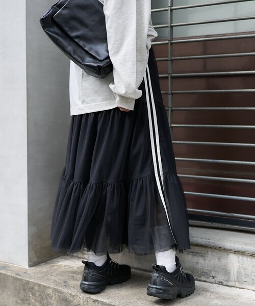 PUBLUX（パブリュクス）の「PUBLUX/パブリュクス ライン入りティアードチュールスカート　限定展開（スカート・レディース・ネイビー/ブラック/ホワイト・ﾌﾘ-）」の14枚目の写真