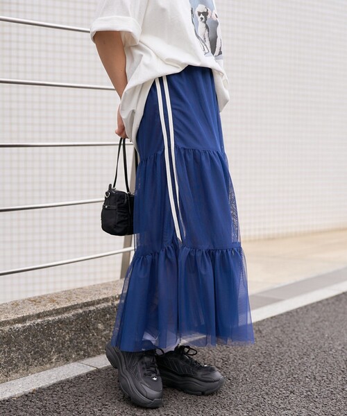 PUBLUX（パブリュクス）の「PUBLUX/パブリュクス ライン入りティアードチュールスカート　限定展開（スカート・レディース・ネイビー/ブラック/ホワイト・ﾌﾘ-）」の20枚目の写真