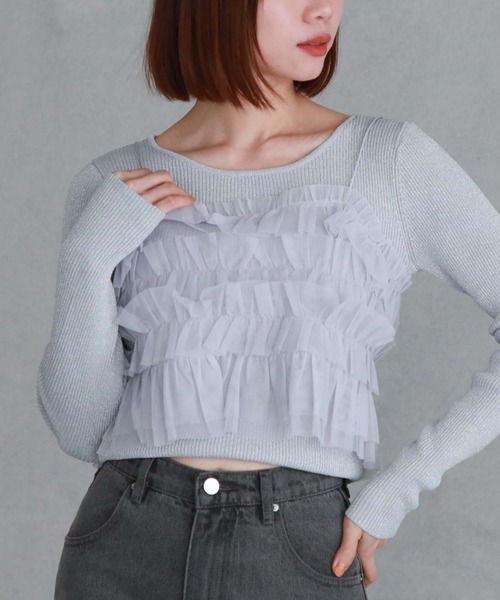 archives（アルシーヴ）の「チュールフリルビスチェ×ラメリブニットＳＥＴ（ニット/セーター・レディース・アイボリー/ブラック/グレー/ブルー・MEDIUM）」の3枚目の写真