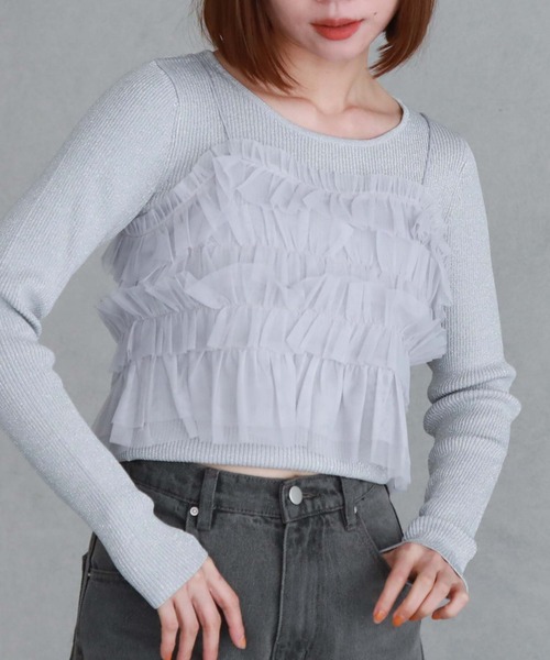 archives（アルシーヴ）の「チュールフリルビスチェ×ラメリブニットＳＥＴ（ニット/セーター・レディース・アイボリー/ブラック/グレー/ブルー・MEDIUM）」の22枚目の写真