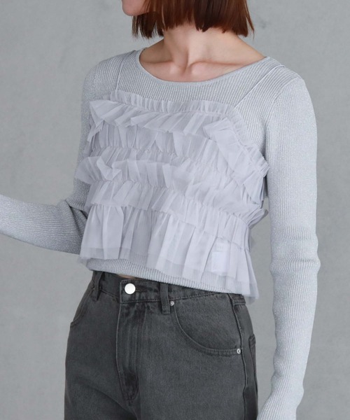 archives（アルシーヴ）の「チュールフリルビスチェ×ラメリブニットＳＥＴ（ニット/セーター・レディース・アイボリー/ブラック/グレー/ブルー・MEDIUM）」の20枚目の写真