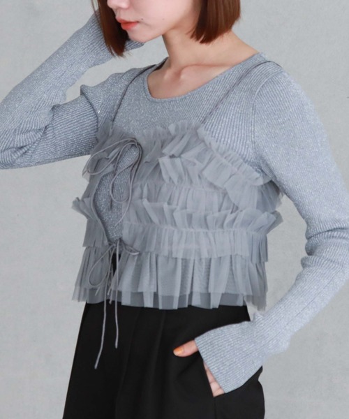 archives（アルシーヴ）の「チュールフリルビスチェ×ラメリブニットＳＥＴ（ニット/セーター・レディース・アイボリー/ブラック/グレー/ブルー・MEDIUM）」の14枚目の写真