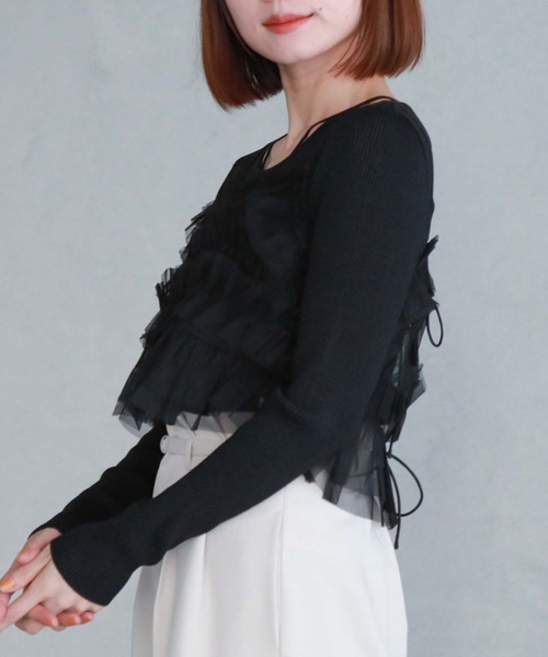 archives（アルシーヴ）の「チュールフリルビスチェ×ラメリブニットＳＥＴ（ニット/セーター・レディース・アイボリー/ブラック/グレー/ブルー・MEDIUM）」の7枚目の写真
