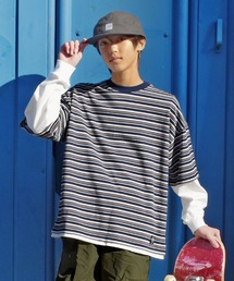 GLAZOS | 袖レイヤードボーダー長袖Tシャツ(Tシャツ/カットソー)