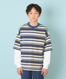 GLAZOS | 袖レイヤードボーダー長袖Tシャツ(Tシャツ/カットソー)