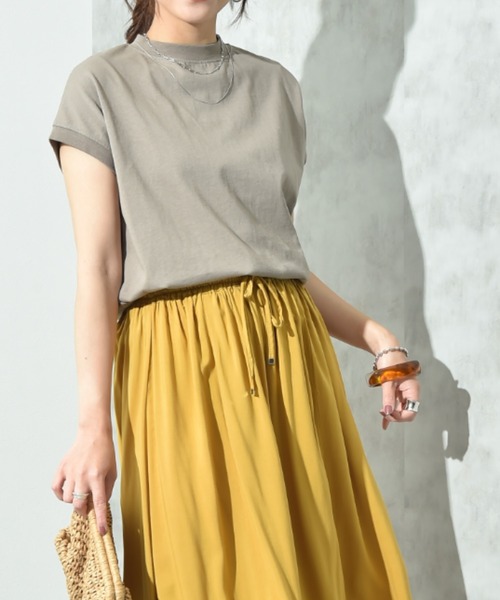 INTERPLANET（インタープラネット）の「度詰めライト天竺フレンチＴシャツ（Tシャツ/カットソー・レディース・グレイッシュベージュ/オフホワイト/ブラック・FREE）」の3枚目の写真