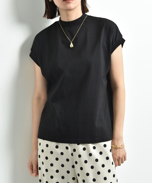 INTERPLANET（インタープラネット）の「度詰めライト天竺フレンチＴシャツ（Tシャツ/カットソー・レディース・グレイッシュベージュ/オフホワイト/ブラック・FREE）」の10枚目の写真