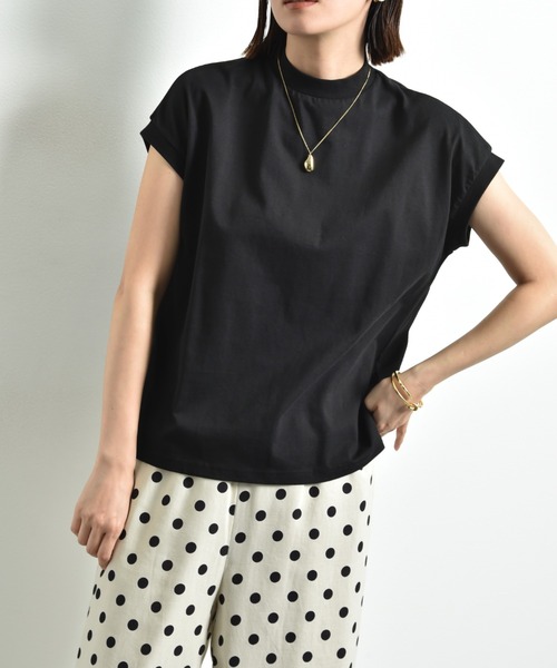 INTERPLANET（インタープラネット）の「度詰めライト天竺フレンチＴシャツ（Tシャツ/カットソー・レディース・グレイッシュベージュ/オフホワイト/ブラック・FREE）」の14枚目の写真