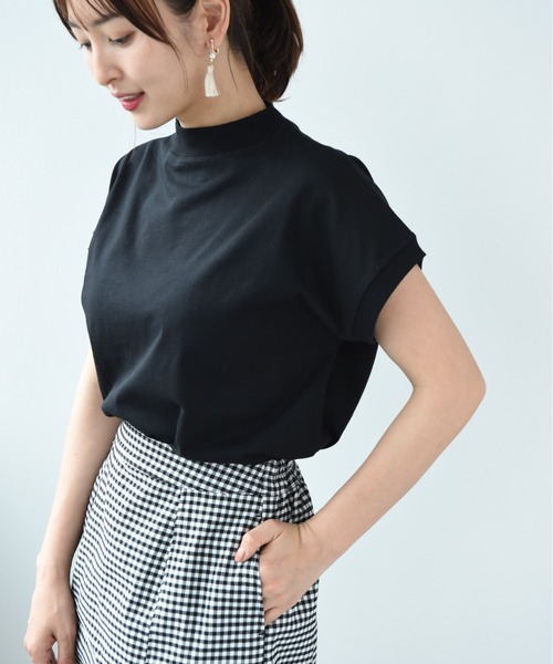 INTERPLANET（インタープラネット）の「度詰めライト天竺フレンチＴシャツ（Tシャツ/カットソー・レディース・グレイッシュベージュ/オフホワイト/ブラック・FREE）」の7枚目の写真