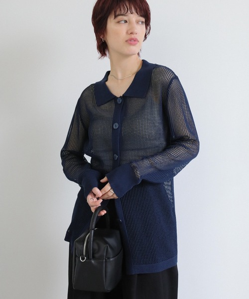 select MOCA（セレクトモカ）の「襟付きメッシュリネンカーディガン（カーディガン/ボレロ・レディース・ネイビー/ミント/ベージュ/ブラック・FREE）」の21枚目の写真