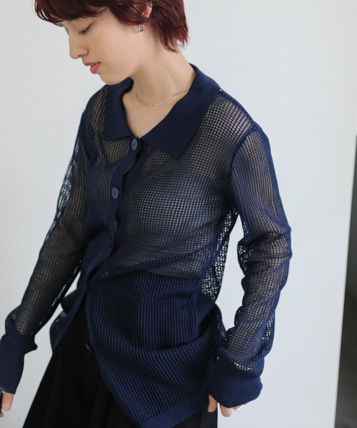 select MOCA（セレクトモカ）の「襟付きメッシュリネンカーディガン（カーディガン/ボレロ・レディース・ネイビー/ミント/ベージュ/ブラック・FREE）」の22枚目の写真