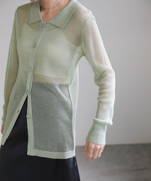 select MOCA（セレクトモカ）の「襟付きメッシュリネンカーディガン（カーディガン/ボレロ・レディース・ネイビー/ミント/ベージュ/ブラック・FREE）」の16枚目の写真