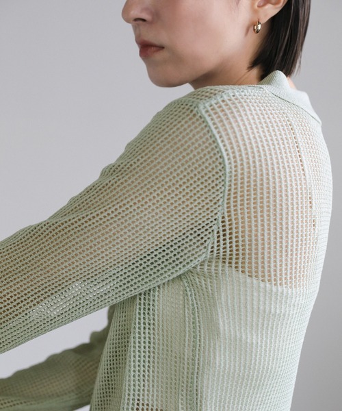 select MOCA（セレクトモカ）の「襟付きメッシュリネンカーディガン（カーディガン/ボレロ・レディース・ネイビー/ミント/ベージュ/ブラック・FREE）」の14枚目の写真