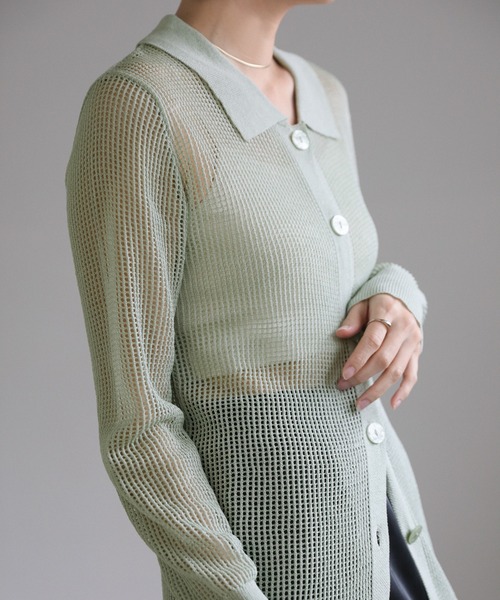 select MOCA（セレクトモカ）の「襟付きメッシュリネンカーディガン（カーディガン/ボレロ・レディース・ネイビー/ミント/ベージュ/ブラック・FREE）」の13枚目の写真