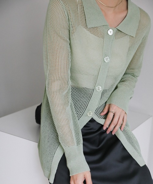 select MOCA（セレクトモカ）の「襟付きメッシュリネンカーディガン（カーディガン/ボレロ・レディース・ネイビー/ミント/ベージュ/ブラック・FREE）」の19枚目の写真