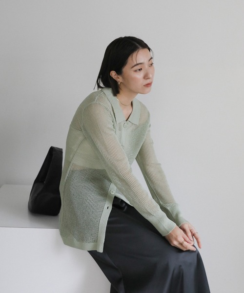 select MOCA（セレクトモカ）の「襟付きメッシュリネンカーディガン（カーディガン/ボレロ・レディース・ネイビー/ミント/ベージュ/ブラック・FREE）」の11枚目の写真