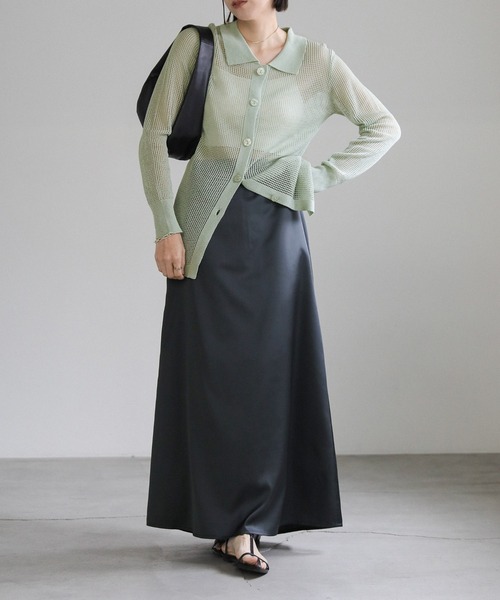 select MOCA（セレクトモカ）の「襟付きメッシュリネンカーディガン（カーディガン/ボレロ・レディース・ネイビー/ミント/ベージュ/ブラック・FREE）」の12枚目の写真