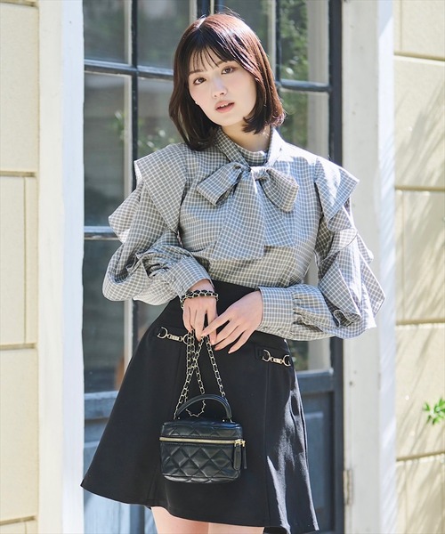 SWINGLE（スウィングル）の「チューリップフレアビットミニスカート（スカート・レディース・ブラック/ミント/ベージュ・MEDIUM/SMALL）」の9枚目の写真