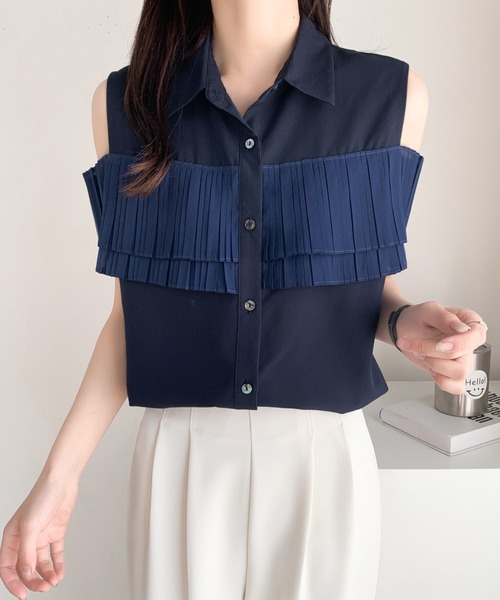 ABITOKYO（アビトーキョー）の「異素材プリーツドッキングシャツブラウス（シャツ/ブラウス・レディース・ホワイト/ブラック/ネイビー/ブルー・M/L）」の11枚目の写真