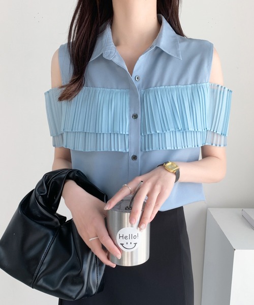 ABITOKYO（アビトーキョー）の「異素材プリーツドッキングシャツブラウス（シャツ/ブラウス・レディース・ホワイト/ブラック/ネイビー/ブルー・M/L）」の16枚目の写真