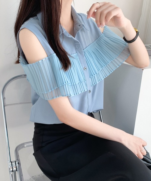 ABITOKYO（アビトーキョー）の「異素材プリーツドッキングシャツブラウス（シャツ/ブラウス・レディース・ホワイト/ブラック/ネイビー/ブルー・M/L）」の14枚目の写真