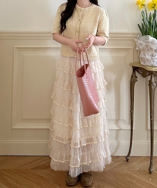 Doux Belle（ドゥーベル）の「フリルチュールロングスカート（スカート・レディース・ベージュ/ブラック/ダークブラウン/キャメル/ピンク/パープル・FREE）」の12枚目の写真
