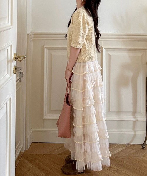 Doux Belle（ドゥーベル）の「フリルチュールロングスカート（スカート・レディース・ベージュ/ブラック/ダークブラウン/キャメル/ピンク/パープル・FREE）」の13枚目の写真