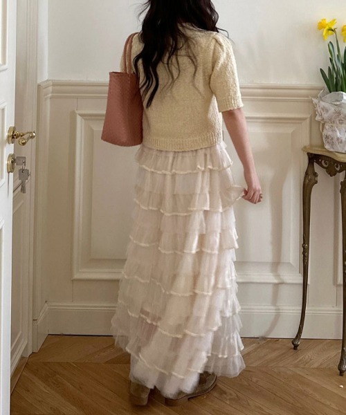 Doux Belle（ドゥーベル）の「フリルチュールロングスカート（スカート・レディース・ベージュ/ブラック/ダークブラウン/キャメル/ピンク/パープル・FREE）」の14枚目の写真