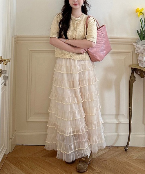 Doux Belle（ドゥーベル）の「フリルチュールロングスカート（スカート・レディース・ベージュ/ブラック/ダークブラウン/キャメル/ピンク/パープル・FREE）」の15枚目の写真