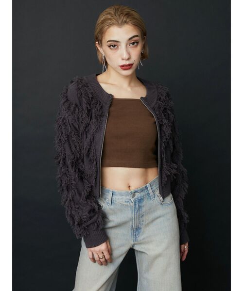 EVRIS（エヴリス）の「フリンジニットショートカーディガン（ニット/セーター・レディース・ホワイト/ブルー/グレー・FREE）」の6枚目の写真