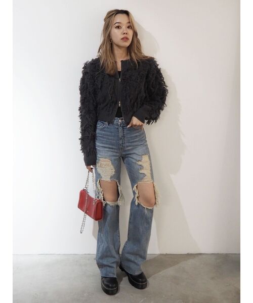 EVRIS（エヴリス）の「フリンジニットショートカーディガン（ニット/セーター・レディース・ホワイト/ブルー/グレー・FREE）」の14枚目の写真