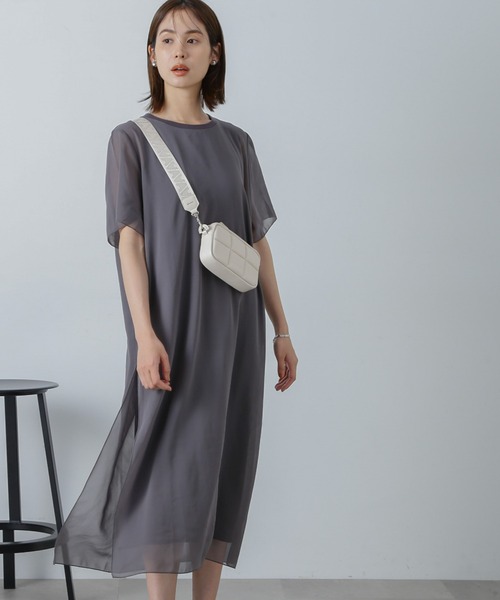 NANO universe（ナノユニバース）の「シアーコンビワンピース（ワンピース・レディース・グレー系その他4/チャコール/ブラック・FREE）」の3枚目の写真