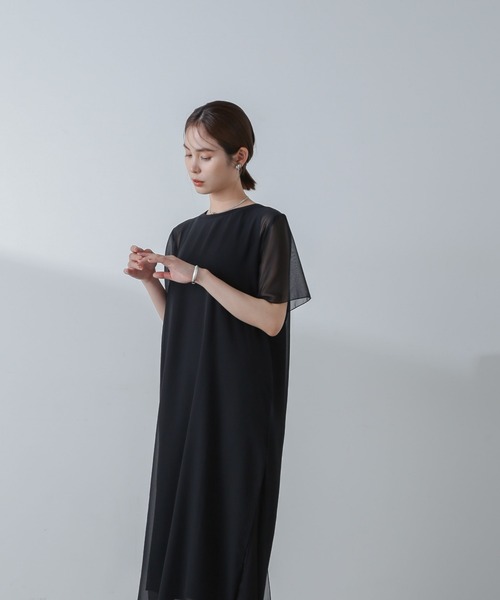 NANO universe（ナノユニバース）の「シアーコンビワンピース（ワンピース・レディース・グレー系その他4/チャコール/ブラック・FREE）」の2枚目の写真