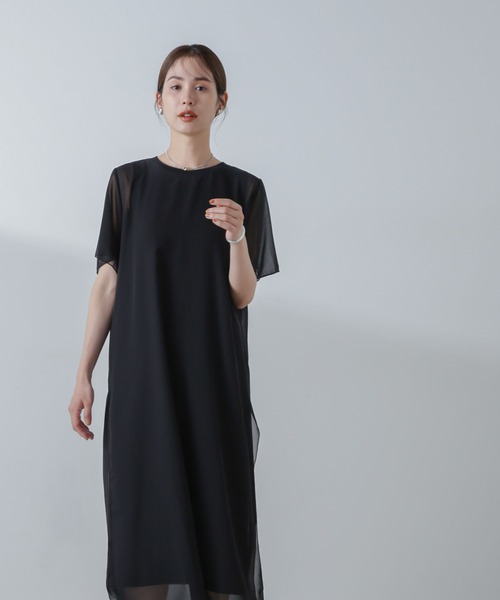 NANO universe（ナノユニバース）の「シアーコンビワンピース（ワンピース・レディース・グレー系その他4/チャコール/ブラック・FREE）」の5枚目の写真