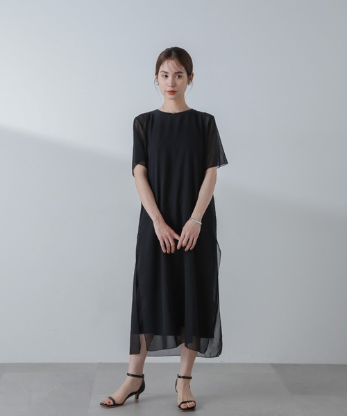 NANO universe（ナノユニバース）の「シアーコンビワンピース（ワンピース・レディース・グレー系その他4/チャコール/ブラック・FREE）」の6枚目の写真