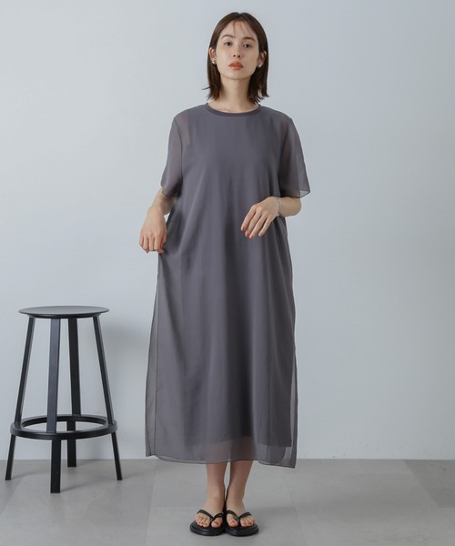 NANO universe（ナノユニバース）の「シアーコンビワンピース（ワンピース・レディース・グレー系その他4/チャコール/ブラック・FREE）」の11枚目の写真