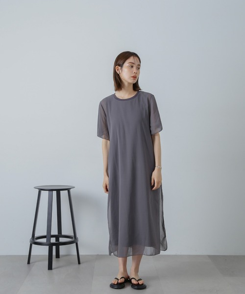 NANO universe（ナノユニバース）の「シアーコンビワンピース（ワンピース・レディース・グレー系その他4/チャコール/ブラック・FREE）」の12枚目の写真
