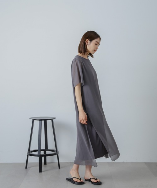 NANO universe（ナノユニバース）の「シアーコンビワンピース（ワンピース・レディース・グレー系その他4/チャコール/ブラック・FREE）」の14枚目の写真