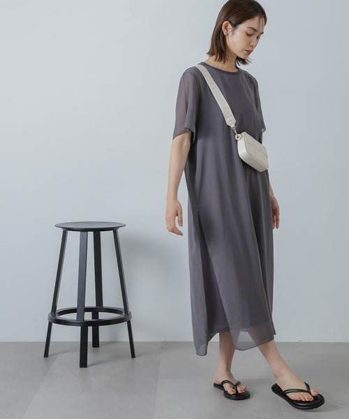 NANO universe（ナノユニバース）の「シアーコンビワンピース（ワンピース・レディース・グレー系その他4/チャコール/ブラック・FREE）」の16枚目の写真