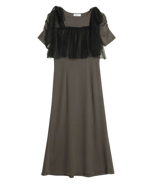 CALNAMUR（カルナムール）の「チュールリボンカットワンピース（ワンピース・レディース・ベージュ/ラベンダー/ブラック・FREE）」の2枚目の写真