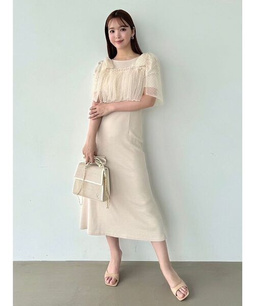 CALNAMUR（カルナムール）の「チュールリボンカットワンピース（ワンピース・レディース・ベージュ/ラベンダー/ブラック・FREE）」の7枚目の写真