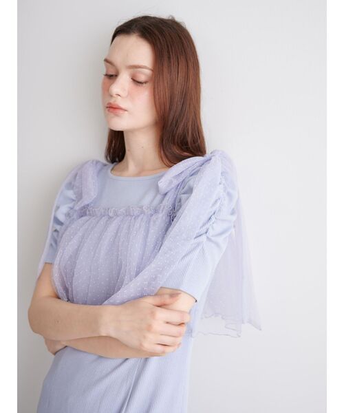 CALNAMUR（カルナムール）の「チュールリボンカットワンピース（ワンピース・レディース・ベージュ/ラベンダー/ブラック・FREE）」の10枚目の写真