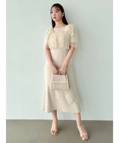 CALNAMUR（カルナムール）の「チュールリボンカットワンピース（ワンピース・レディース・ベージュ/ラベンダー/ブラック・FREE）」の19枚目の写真